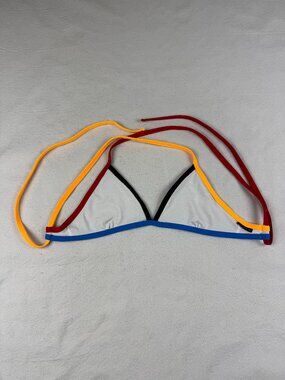 Jolyn White Triangle Bikini Top with Multi-Colored Straps Size S